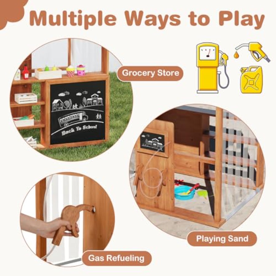 Outdoor kids gas station playh - Kids Outdoor Wooden Playhouse avaliação e preço